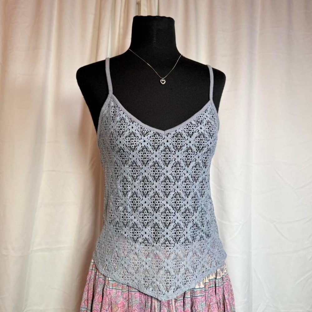 American Eagle Blue-Gray Crochet Lace Tank‎ Top Large